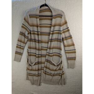 Maurices Women's Size 1X Striped Open Front Cardigan Sweater Beige Brown
